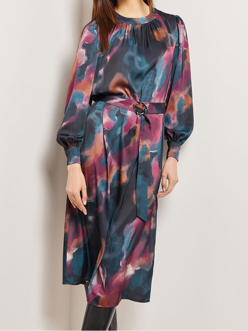 MISOOK Crepe De Chine Belted Midi Dress Sz Large NO Belt $338